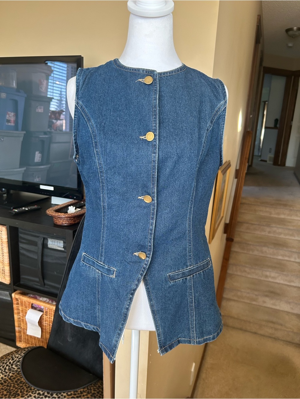 Dark Blue Longline tailored Denim shirt vest